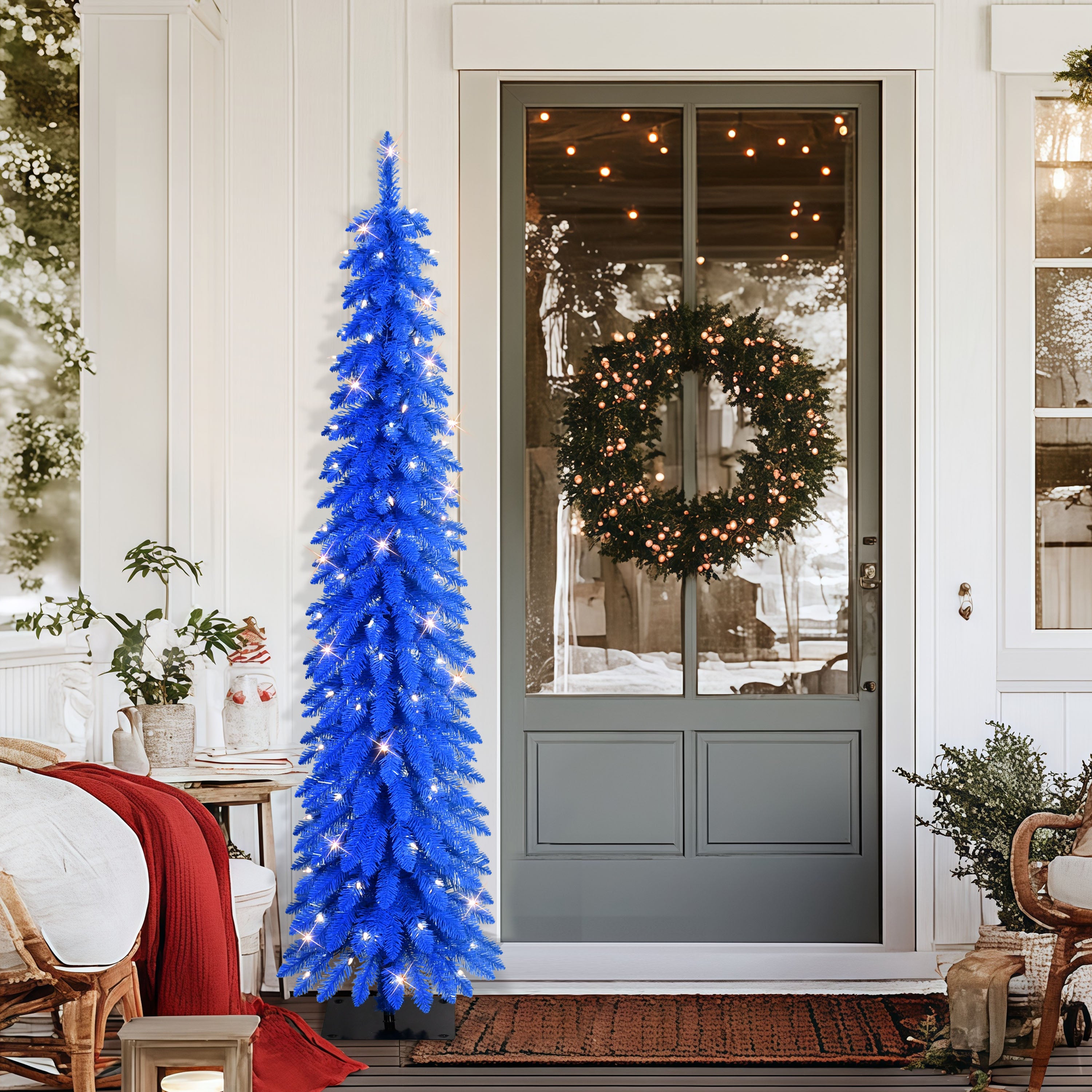 6 ft Pre-Lit Blue Alpine Pencil | Puleo Christmas Trees – puleointl
