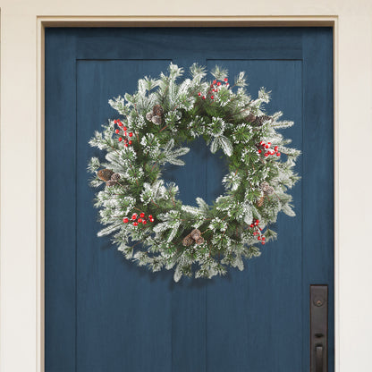 24" PE/PVC Decorated Wreath, 200 Tips, Pine Cones & Berries