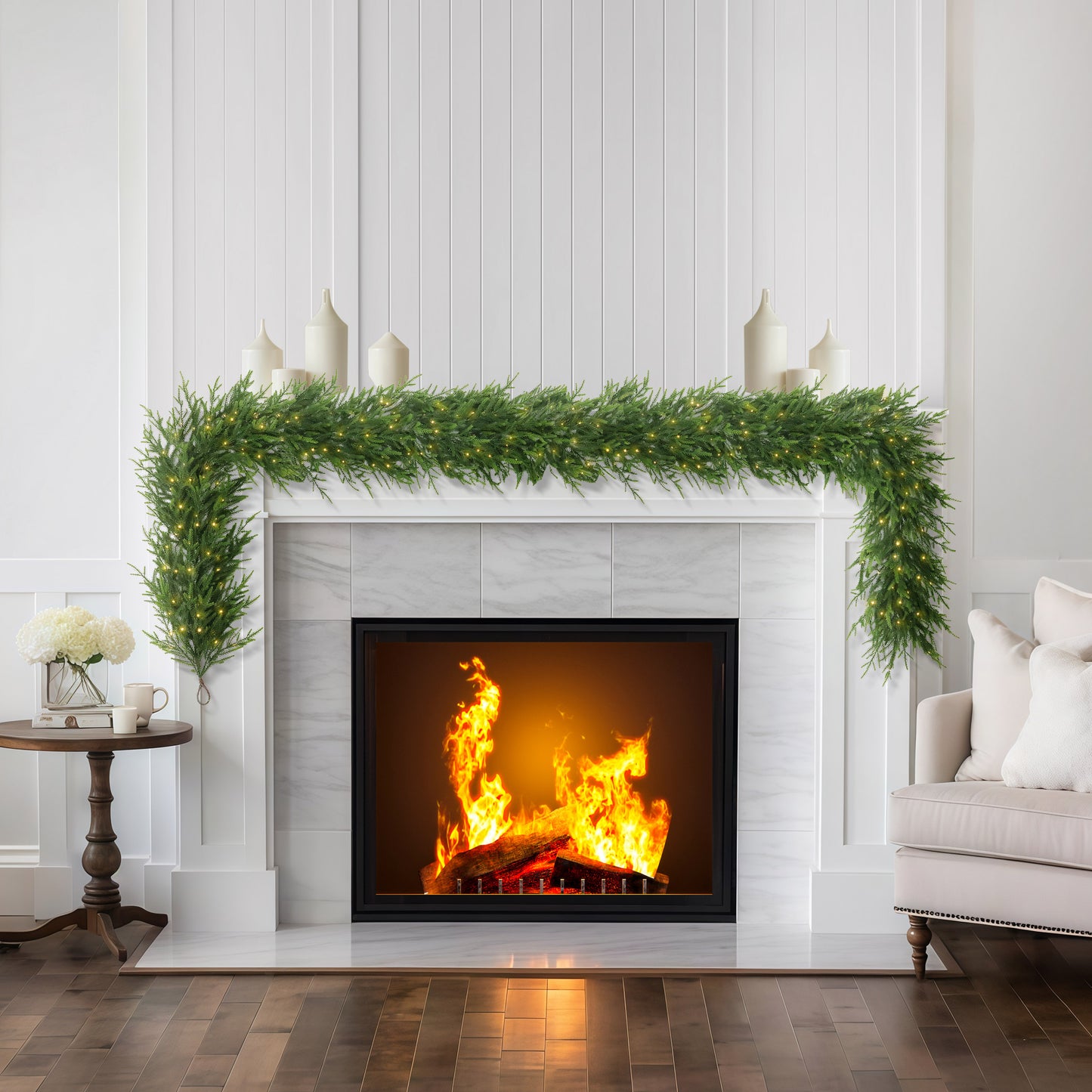 Puleo Classics Prelit Deluxe Pine Garland - 10ft B/O Rice Lights