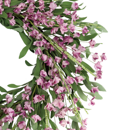 24" Artificial Pea Blossom Floral Pink Spring Wreath
