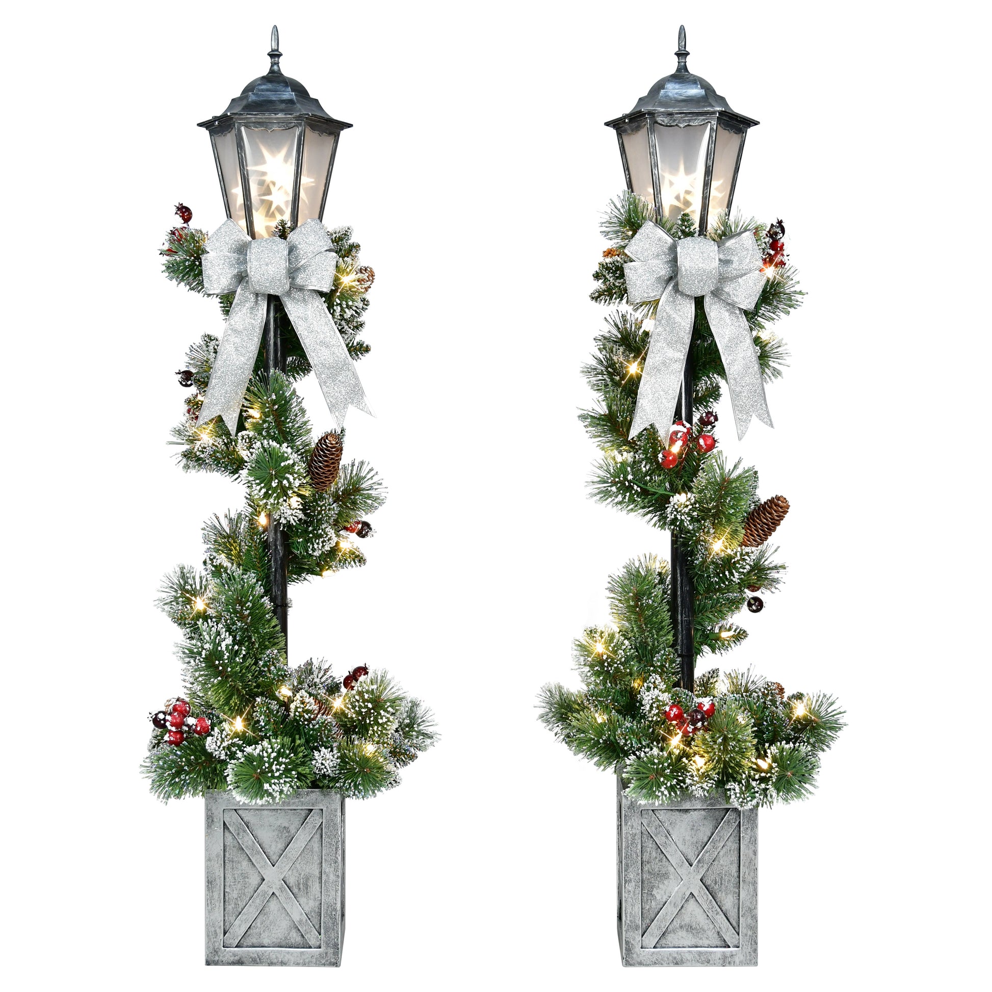pre lit artificial indoor plants 4' Set of 2 Pre-Lit Artificial Lamp Posts with Decorative Pot – puleointl