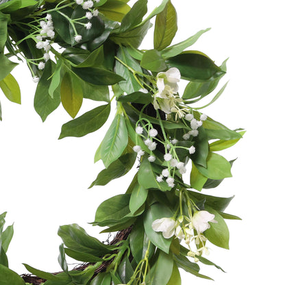 24" Artificial Gypsophila Dogwood Floral Banyan Leaves Spring Wreath