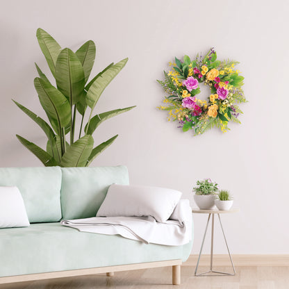 24" Artificial Peony & Winter Jasmine Floral Spring Wreath