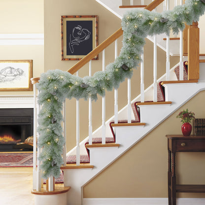 9ft x 10" Pre-lit B/O Flocked Garland, 76 Branch Tips, 40 Warm White LED Lights, Pinecones