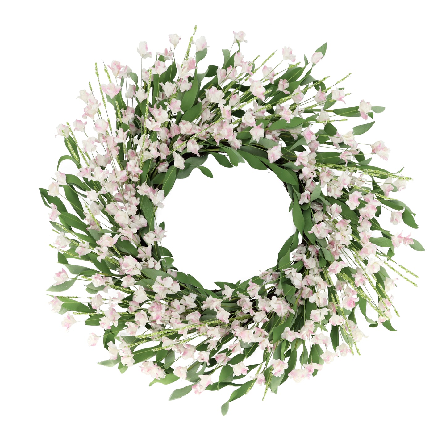 24" Artificial Pea Blossom Floral White Spring Wreath