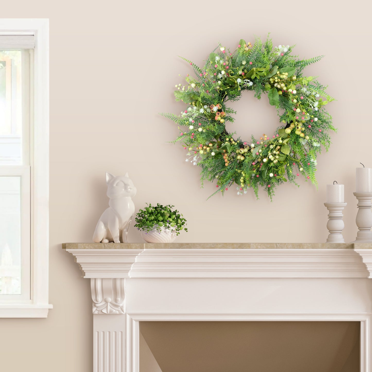 26" Artificial Fern & Berry Spring Wreath