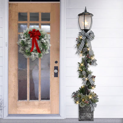 7ft Pre-Lit Snowy Lamp Post, 6 Bows, 200 Branch Tips, 50 Warm White LED Lights, UL  Adaptor
