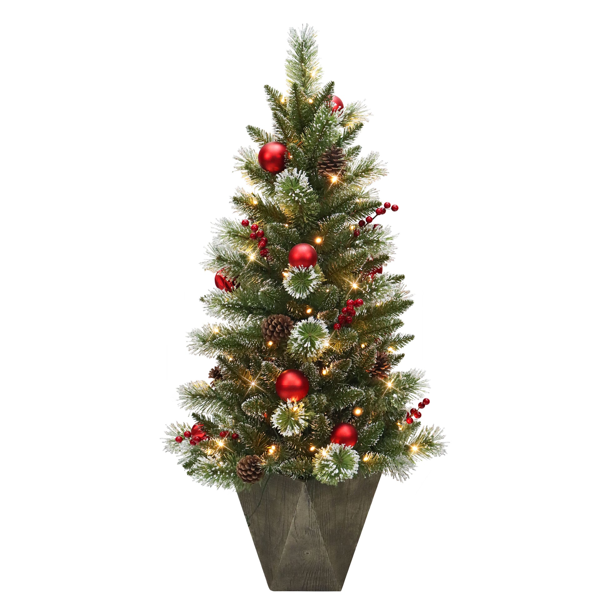 potted plant christmas tree 4' Pre-Lit Potted Artificial Adorned Christmas Tree