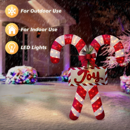 52 in Lighted Outdoor Fabric Mesh Candy Cane Pair 100 UL Clear Lights Metal Stand