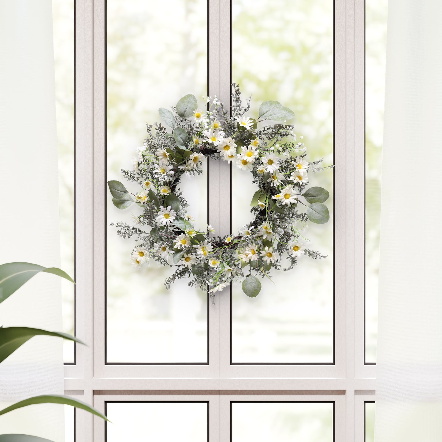 24" Artificial Daisy Floral Spring Wreath
