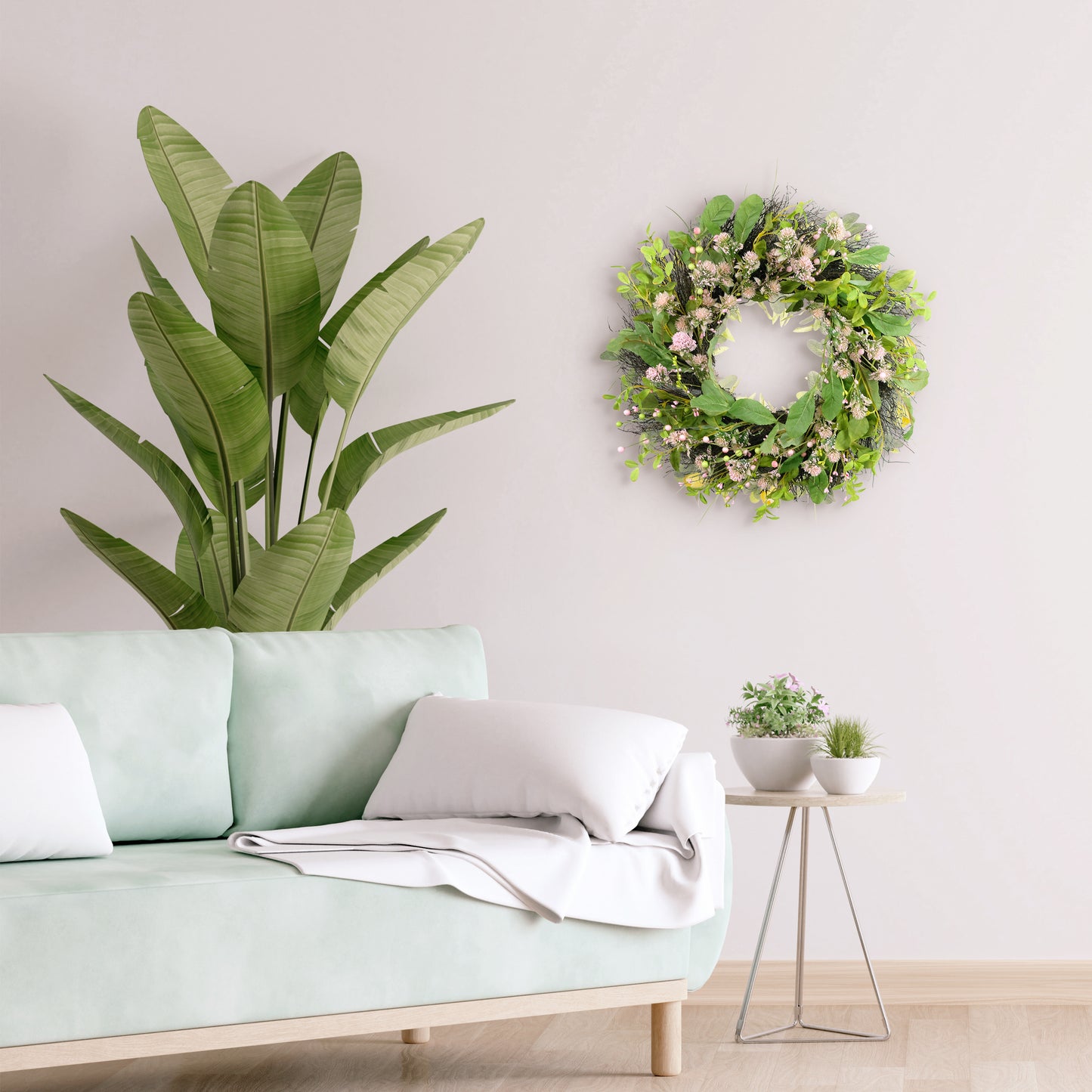 24" Artificial Echinops Floral Spring Wreath