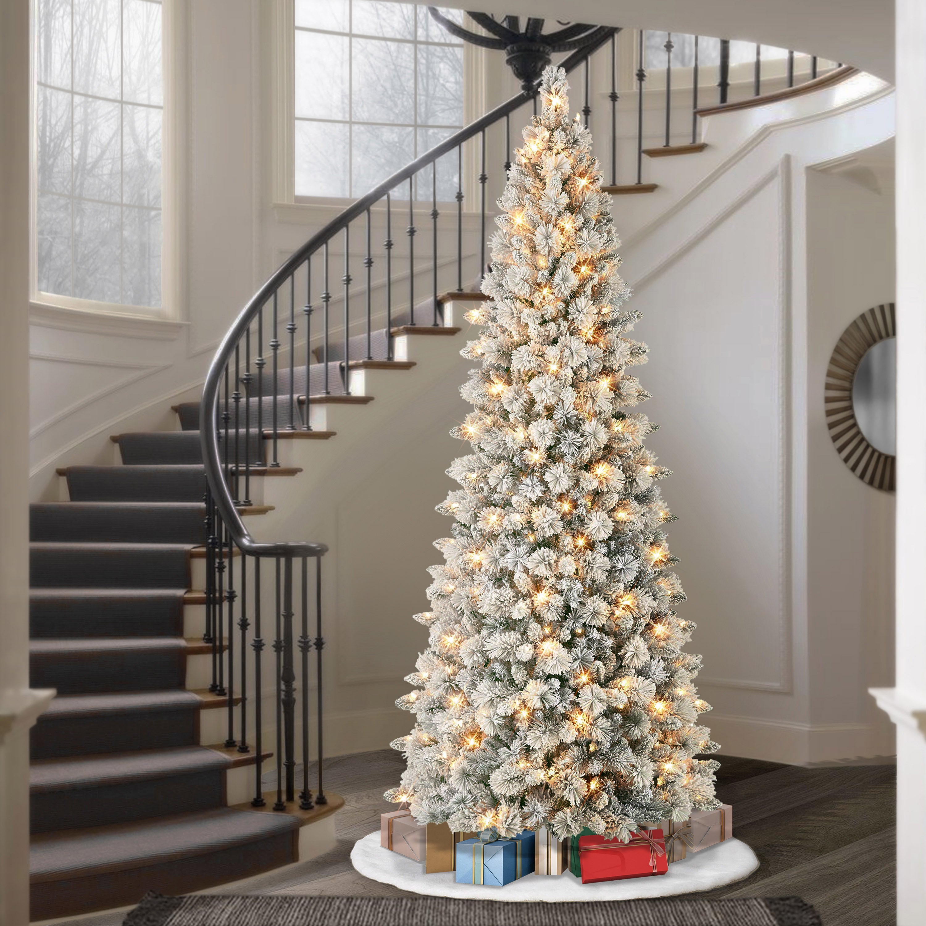 9 ft Pre-lit Flocked Alberta Spruce Tree 1382 Tips 450 Warm White