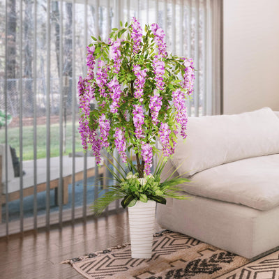 6 ft. Artificial Wisteria Tree with White Decorative Pot