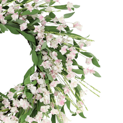 24" Artificial Pea Blossom Floral White Spring Wreath