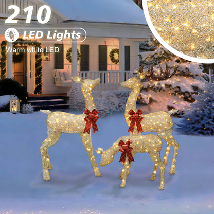 Set of 3 Deer Family with 210 Warm White LED Lights UL Adapter Outdoor or Indoor Use