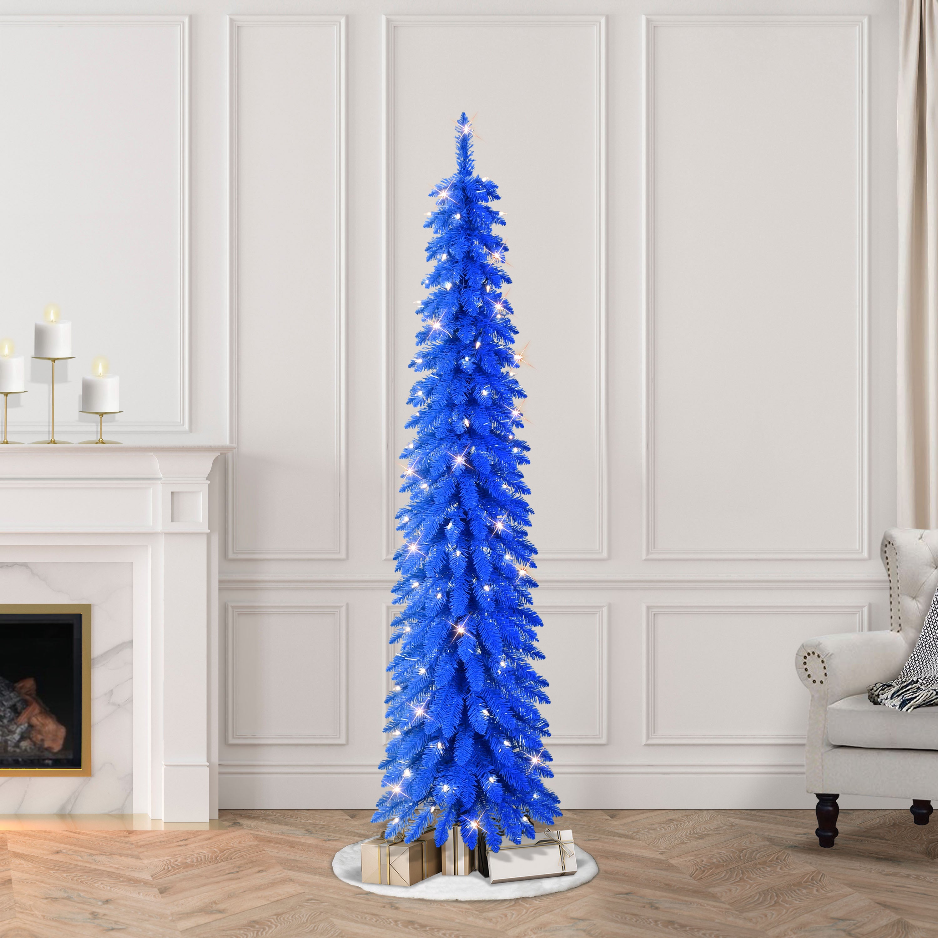 6 ft Pre-Lit Blue Alpine Pencil | Puleo Christmas Trees – puleointl