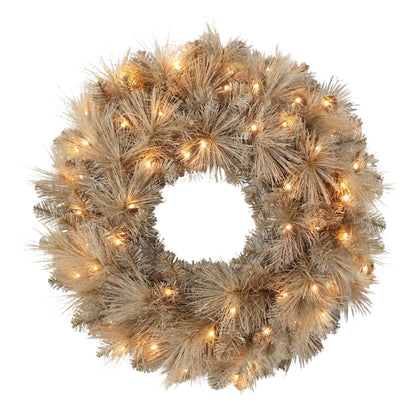 24" B/O Spruce Wreath, Glitter Accents, 110 Branch Tips, 35 Warm White LED Light, On/Off Timer
