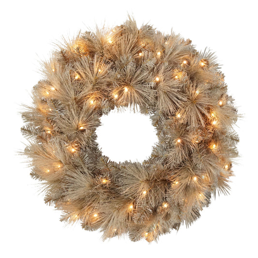 24" B/O Spruce Wreath, Glitter Accents, 110 Branch Tips, 35 Warm White LED Light, On/Off Timer