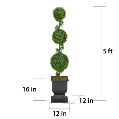 60" Topiary Triple Ball Boxwood Artificial Tree