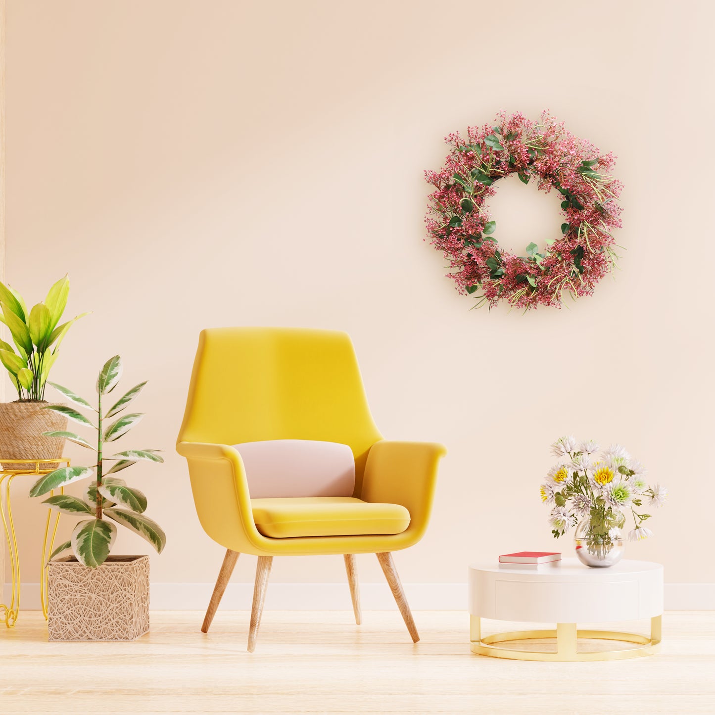 24" Artificial Gypsophila Floral Spring Wreath