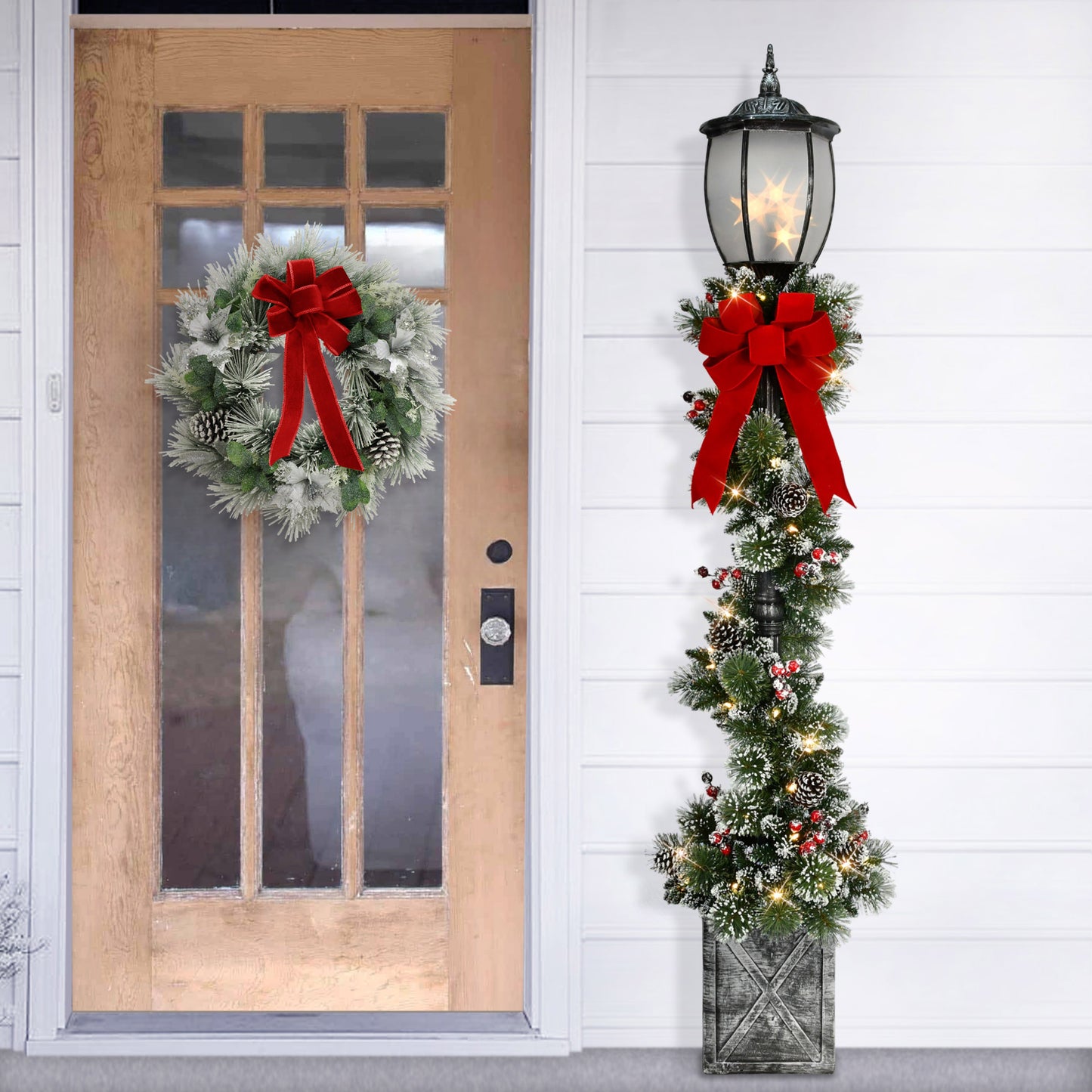 7' Pre-Lit Potted Lamp Post with Warm White LED Lights