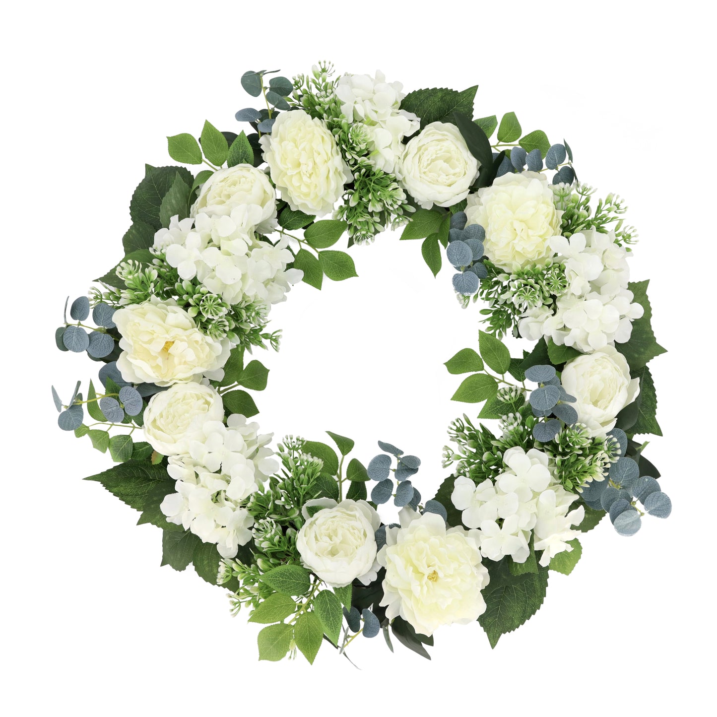 26" Artificial Peony Hydrangea & Rose Floral Spring Wreath