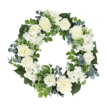 26" Artificial Peony Hydrangea & Rose Floral Spring Wreath