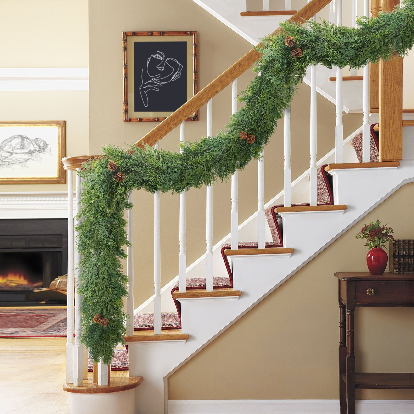 9ft x 10" PE Garland With Pinecones, 182 Branch Tips