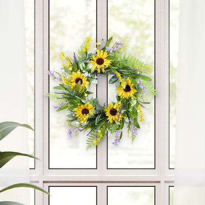 26" Artificial Sunflower Lavender Winter Jasmine Floral Spring Wreath