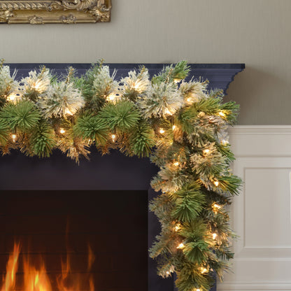 9ft x 10" Pre-lit Oklahoma Pine Garland, 160 Branch Tips, 100 UL Clear Lights