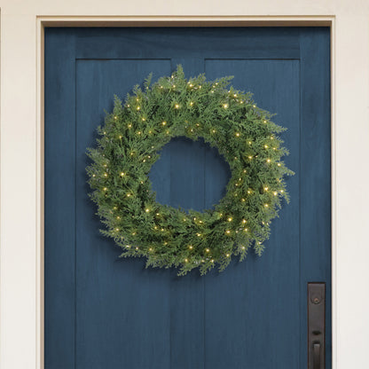 Puleo Classics Prelit Deluxe Cedar Wreath - 24 in B/O Rice Lights
