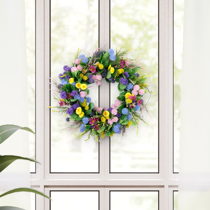 24" Artificial Echinops & Chrysanthethemum Floral Pink Spring Wreath