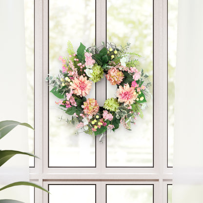26" Artificial Hydrangea & Dahlia Floral Spring Wreath