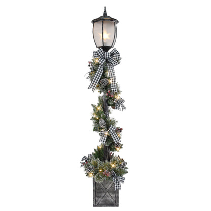 7ft Pre-Lit Snowy Lamp Post, 6 Bows, 200 Branch Tips, 50 Warm White LED Lights, UL  Adaptor