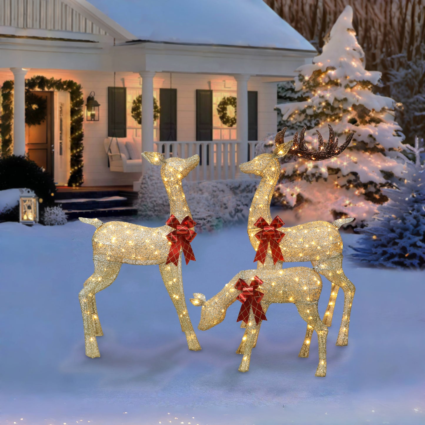 Set of 3 Deer Family with 210 Warm White LED Lights UL Adapter Outdoor or Indoor Use