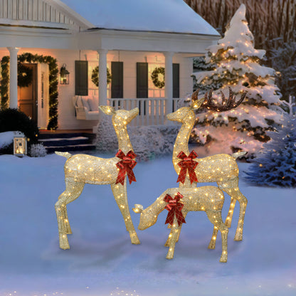 Set of 3 Deer Family with 210 Warm White LED Lights UL Adapter Outdoor or Indoor Use