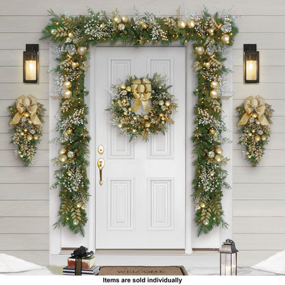 6' x 10" Battery-Operated Pre-Lit Gold Decorated Artificial Garland