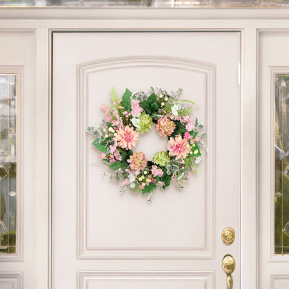 26" Artificial Hydrangea & Dahlia Floral Spring Wreath