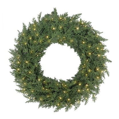 Puleo Classics Prelit Deluxe Cedar Wreath - 24 in B/O Rice Lights