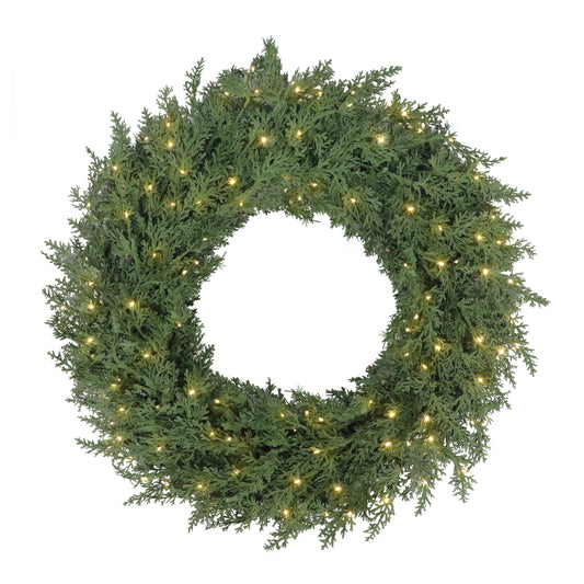 Puleo Classics Prelit Deluxe Cedar Wreath - 24 in B/O Rice Lights
