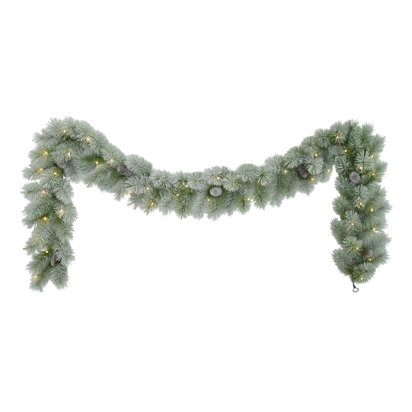9ft x 10" Pre-lit B/O Flocked Garland, 76 Branch Tips, 40 Warm White LED Lights, Pinecones