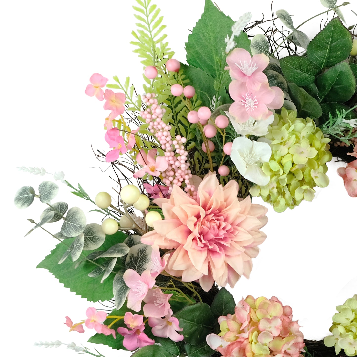 26" Artificial Hydrangea & Dahlia Floral Spring Wreath