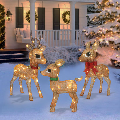 Set of 3 Lighted Outdoor Wire Frame Deer