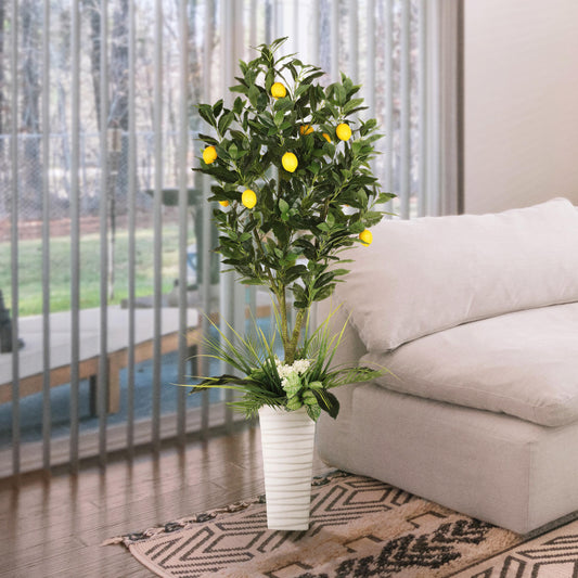 6 ft. Artificial Lemon Tree with White Decorative Pot