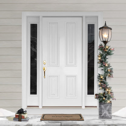 7' Lamp Post with Decorated Garland and 50 Warm White LED Lights