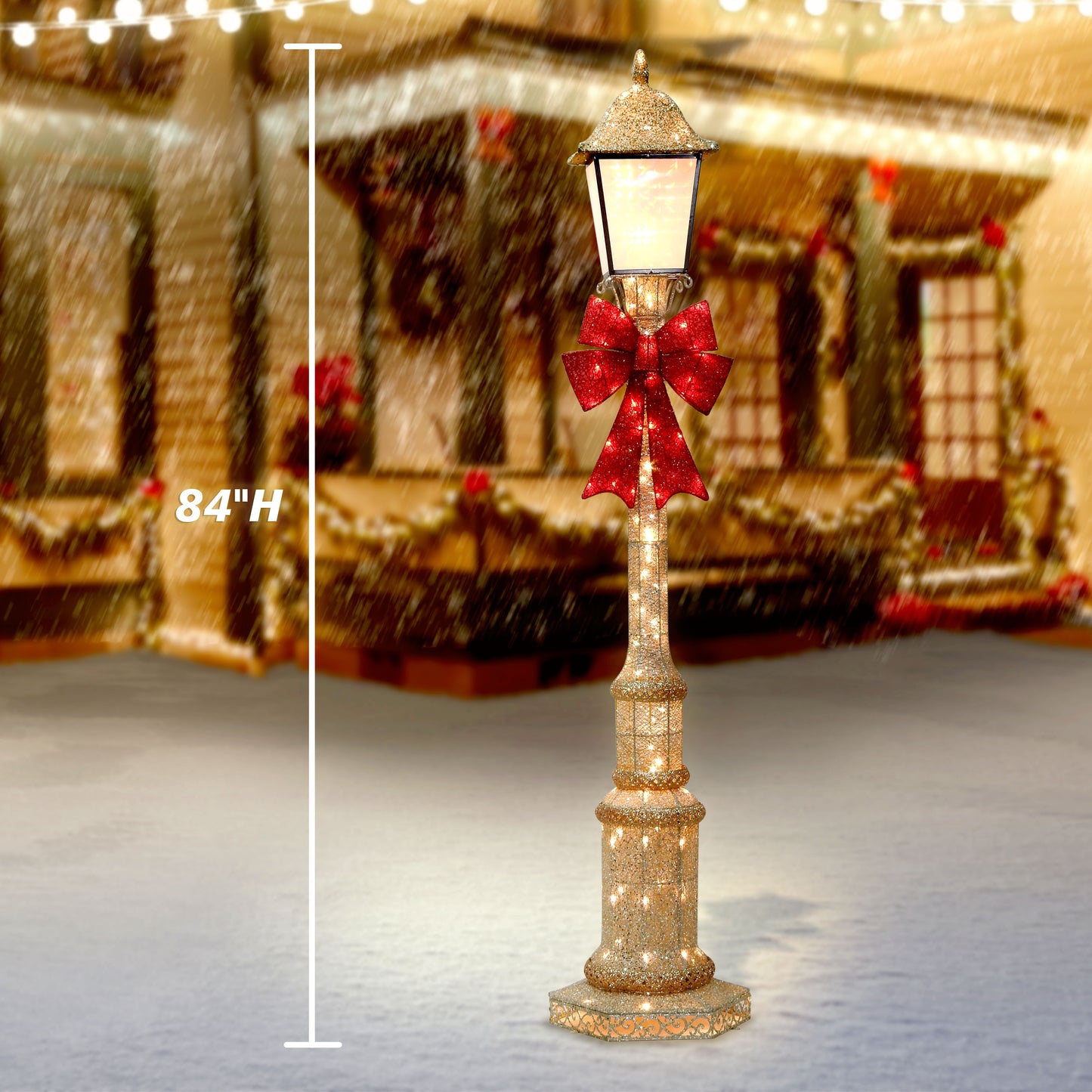 84"H Outdoor Lighted Lamp Post, 150 Warm White LED Lights, Outdoor UL Adapter