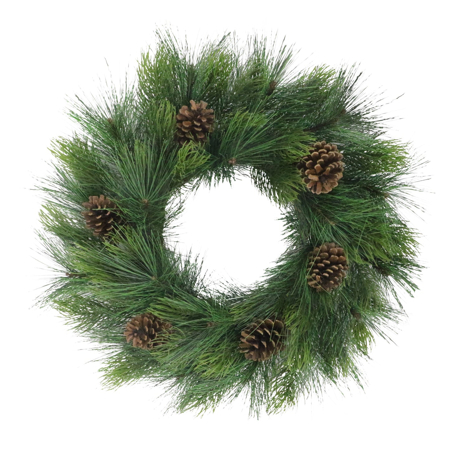 24" Hardneedle Wreath With Pinecones, 48 Branch Tips