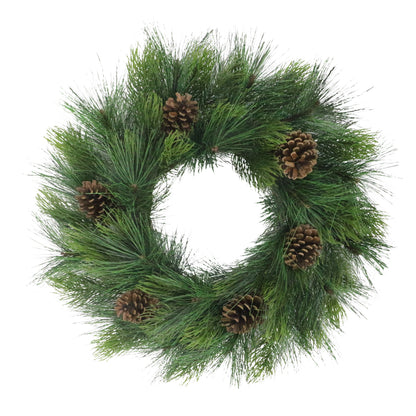 24" Hardneedle Wreath With Pinecones, 48 Branch Tips