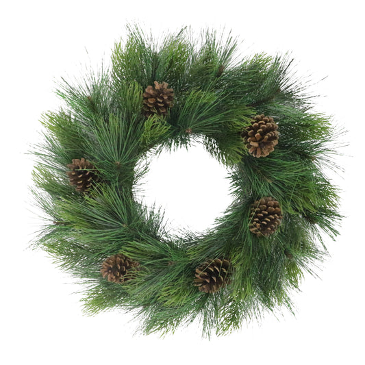 24" Hardneedle Wreath With Pinecones, 48 Branch Tips