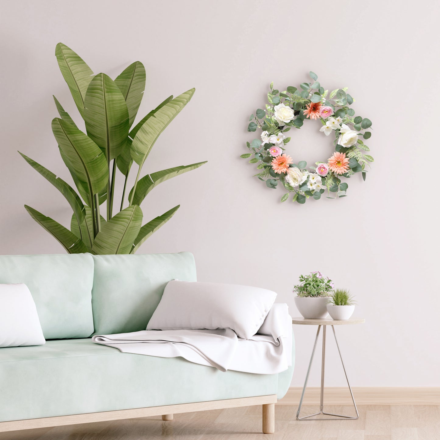 24"Artificial Chrysanthethemum Rose & Ranunculus Floral Spring Wreath